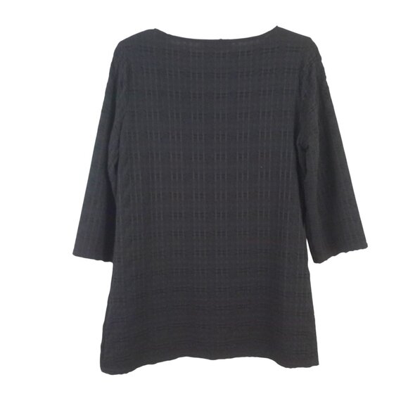 Peck & Peck Boat Neck 3/4 Sleeve Black Damask Pullover Tunic Top - Picture 3 of 4